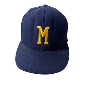 Vintage Michigan University U of M Hat Cap Blue Delong USA Made Size Large